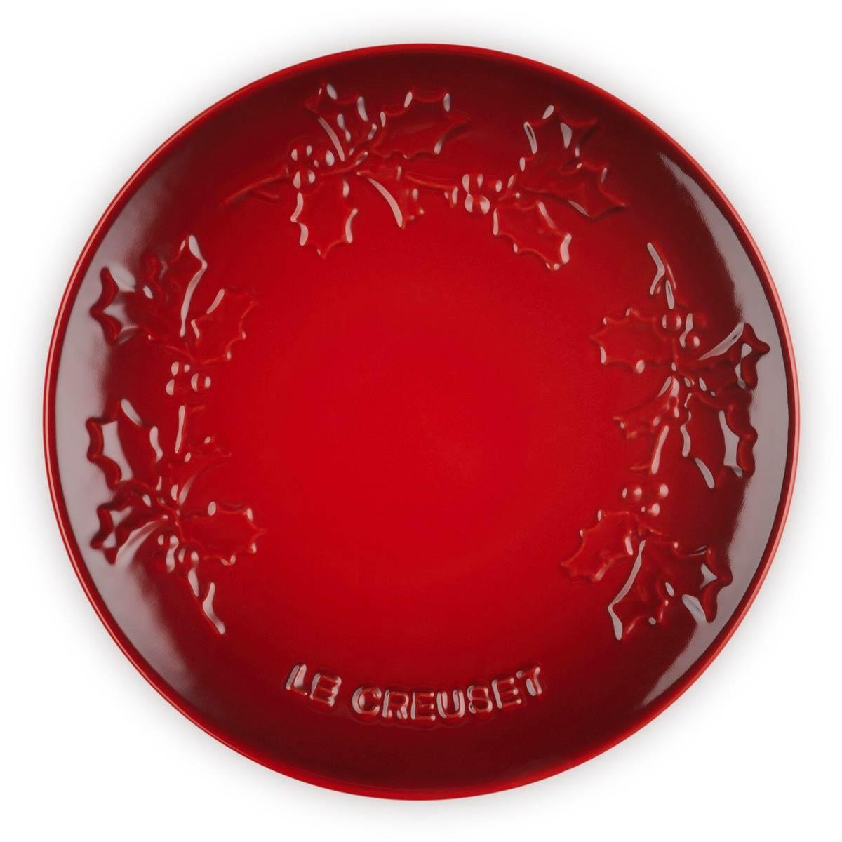Cerise Le Creuset Stoneware Holly Coupe Plate 19cm Top view