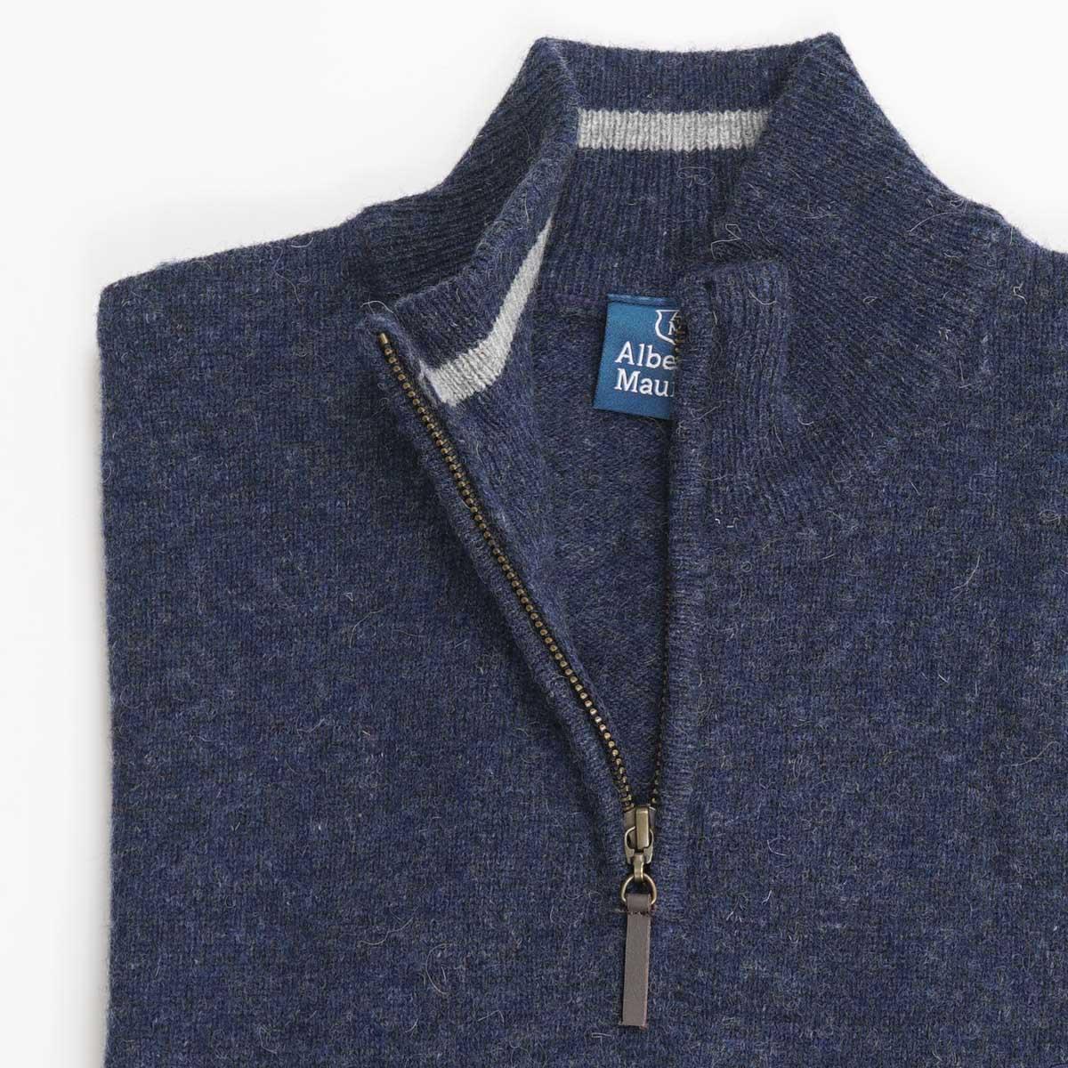 Albert and Maurice Netherton Zip Neck Lambswool Jumper Dark Navy
