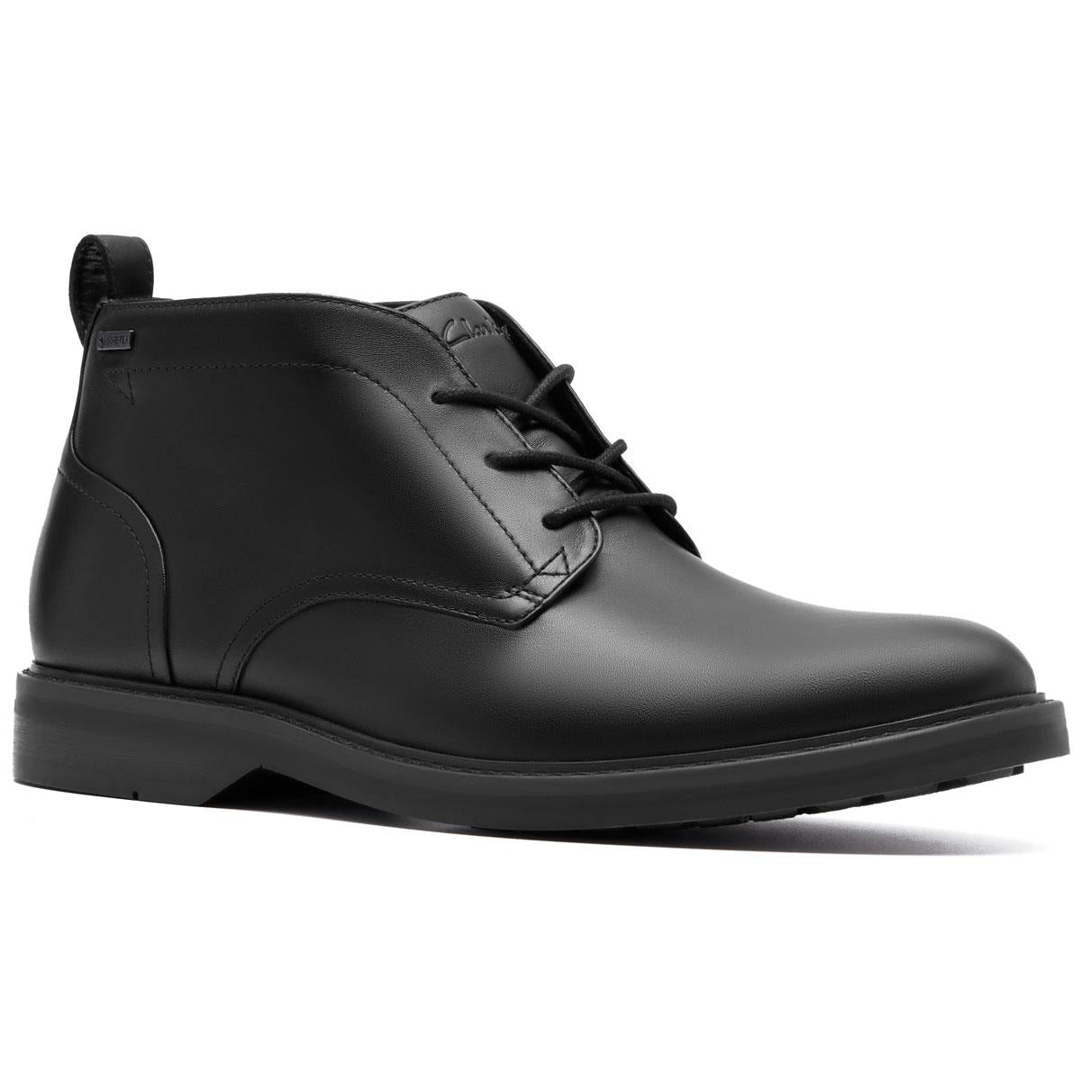 Black Leather Clarks Mens Aldwin Mid GTX Chukka Boot