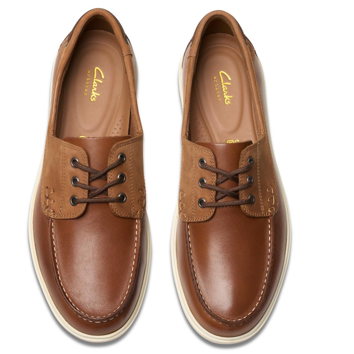 Dark Tan Leather Clarks Mens Bratton Boat Shoe