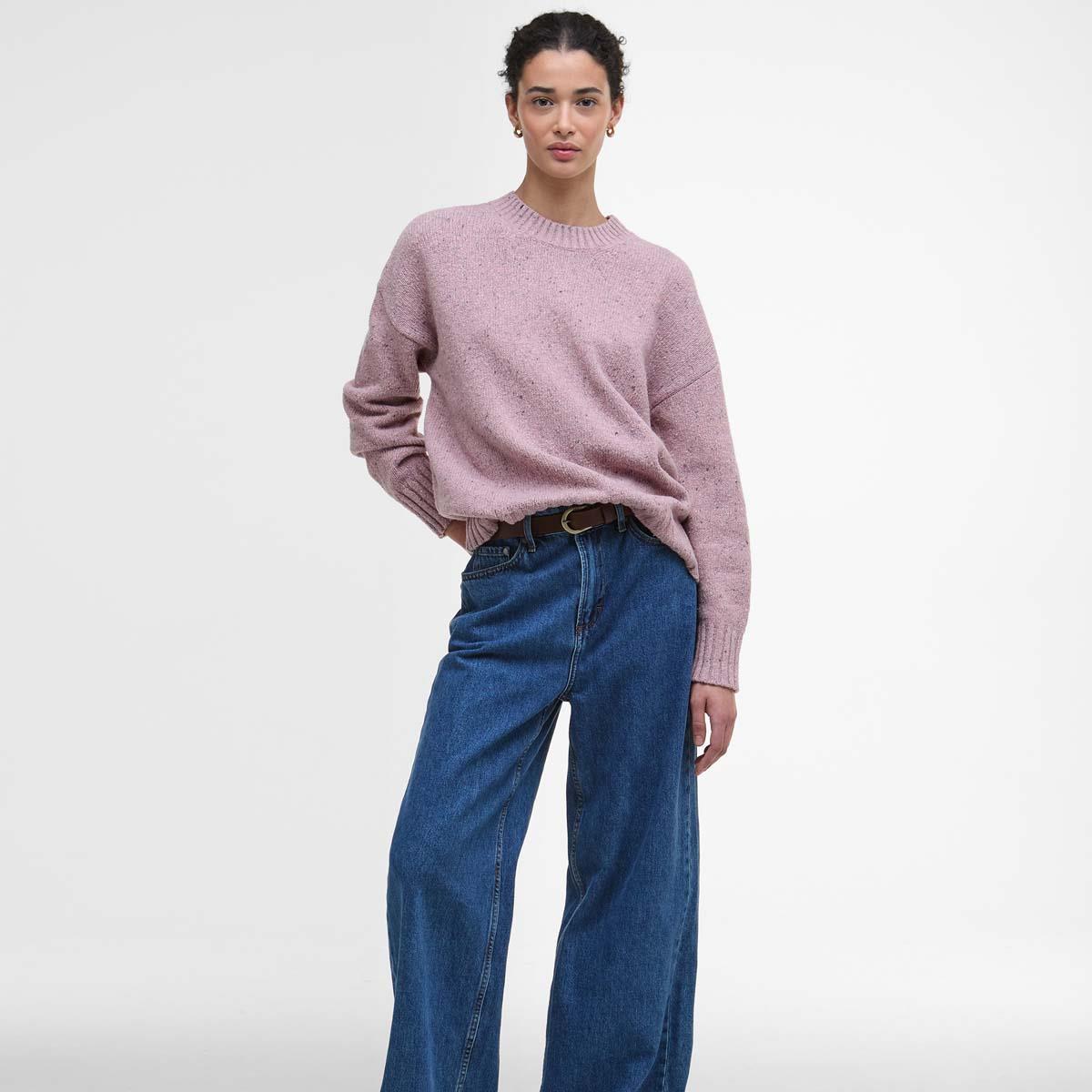 Pink Blush Barbour Womens Lavensdale Crew Knitted Jumper On Model