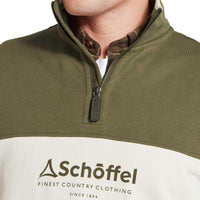 Dark Khaki Green Schoffel Mens Trencrom 1/4 Zip Sweatshirt Detail