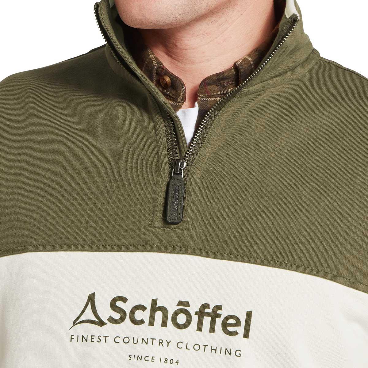 Dark Khaki Green Schoffel Mens Trencrom 1/4 Zip Sweatshirt Detail