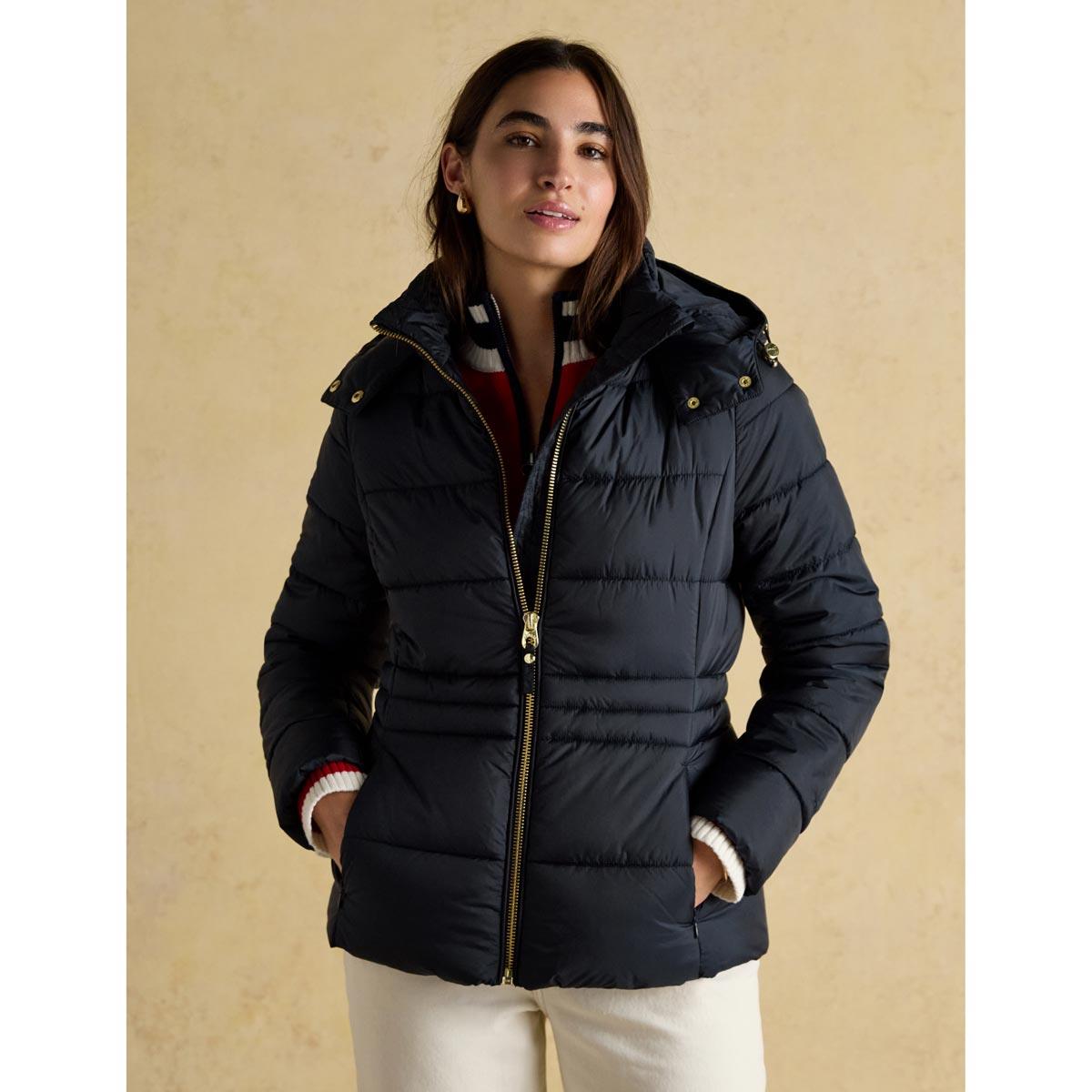 Navy Joules Womens Hadlow Showerproof Padded Coat On Model