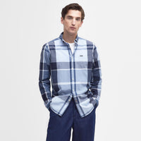 Berwick Blue Tartan Barbour Mens Harris Tailored Shirt On Model
