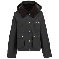 Black Classic Barbour Womens Reighton Wax Jacket hood