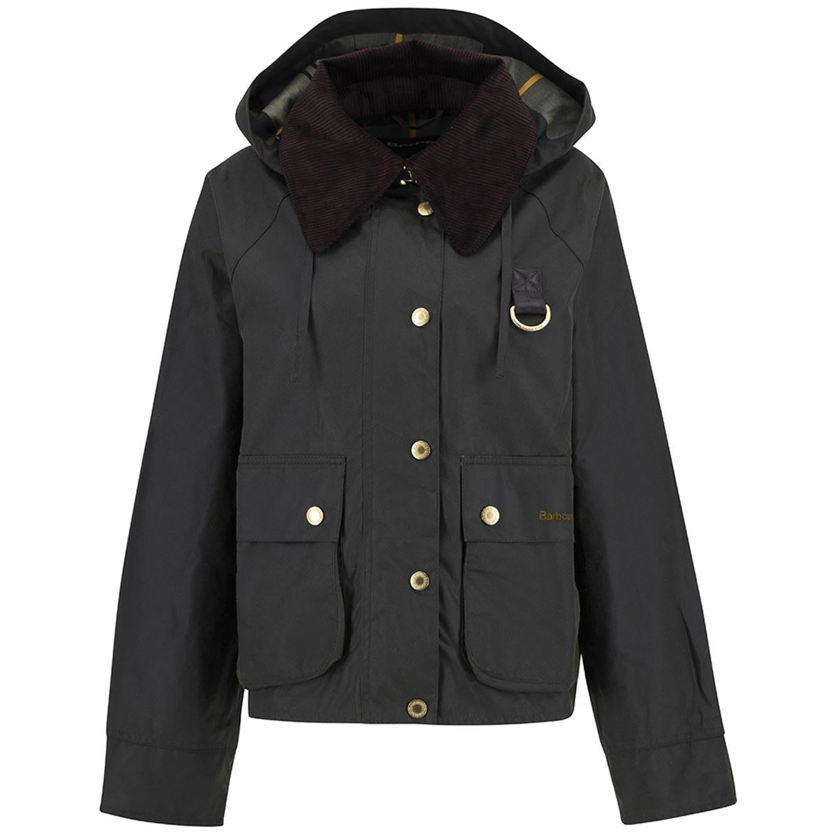 Black Classic Barbour Womens Reighton Wax Jacket hood