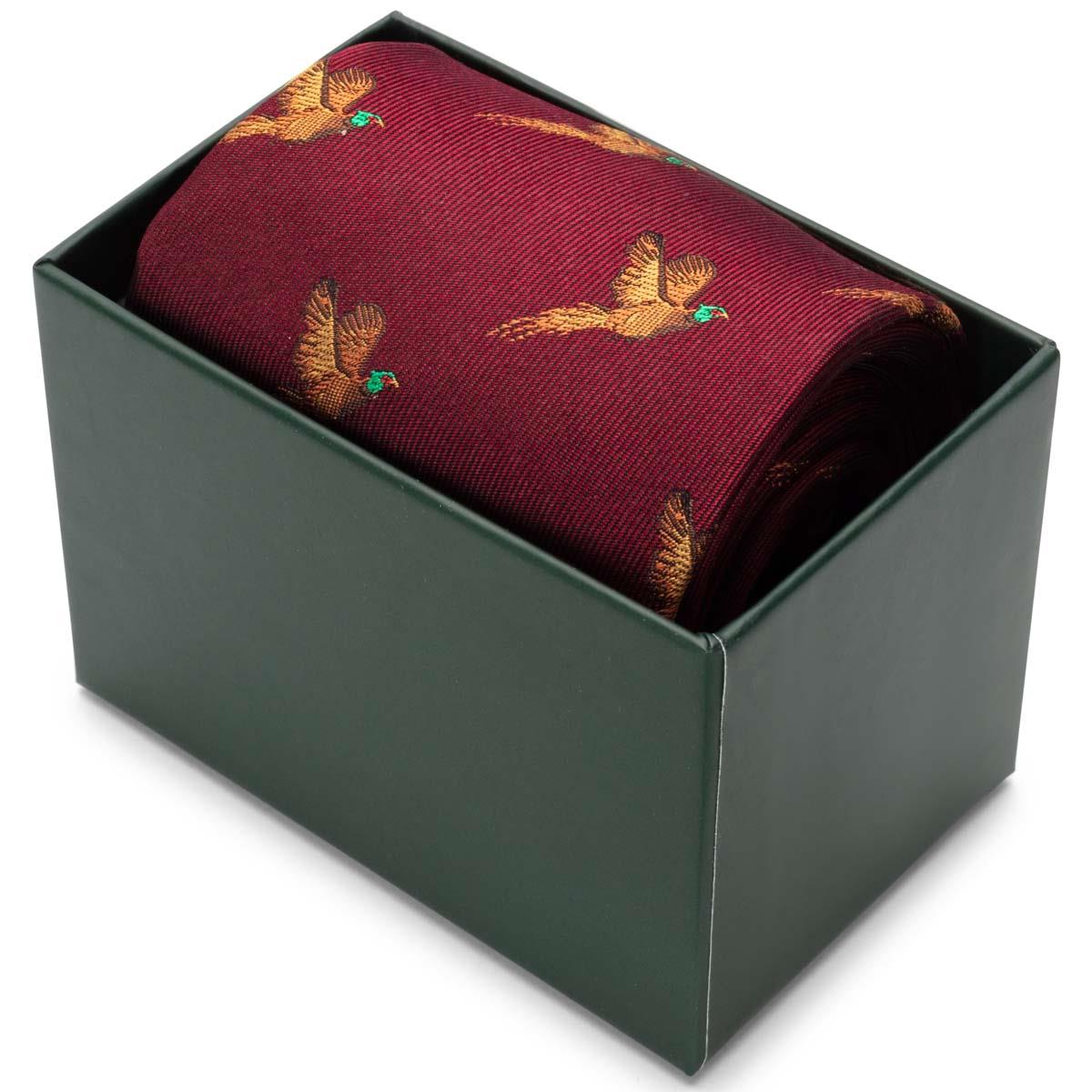 Hoggs Of Fife 100% Silk Woven Tie Pheasants Boxed