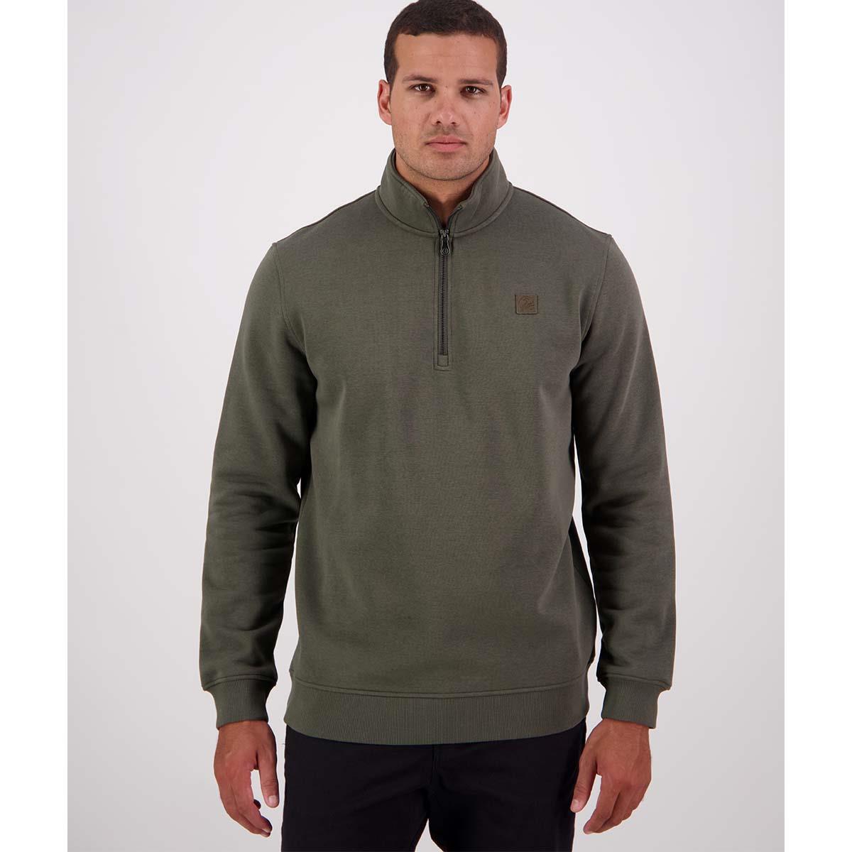 Dark Olive Swanndri Mens Fundementals Quarter Zip front
