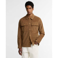Sandstone Barbour Mens Tartan Trimmed Cord Overshirt Front