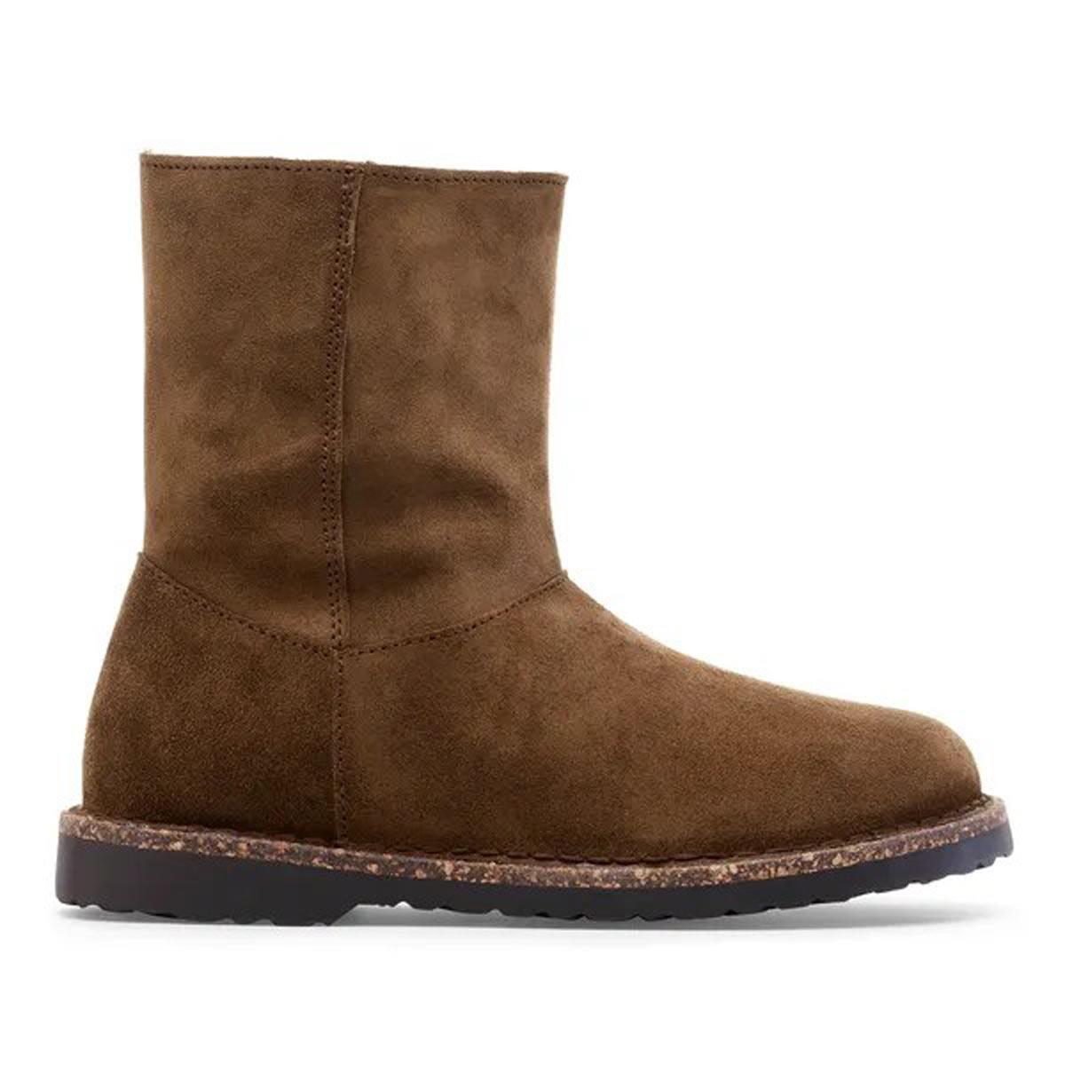 Dark Tea Birkenstock Womens Uppsala Zip Shearling Suede Leather Boots Side View