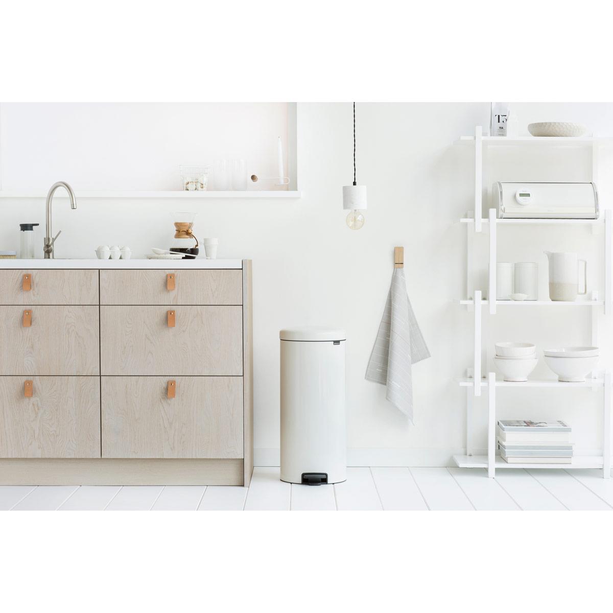 White Brabantia newIcon Pedal Bin 30 Litre Metal Bucket Lifestyle
