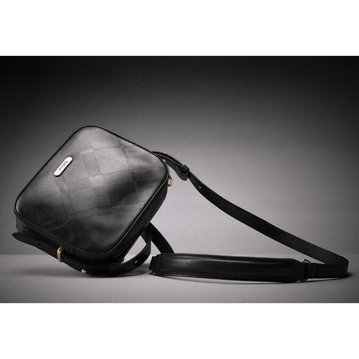 Black/Deboss Tartan Barbour Womens Daphne Deboss Leather Crossbody Bag Lifestyle
