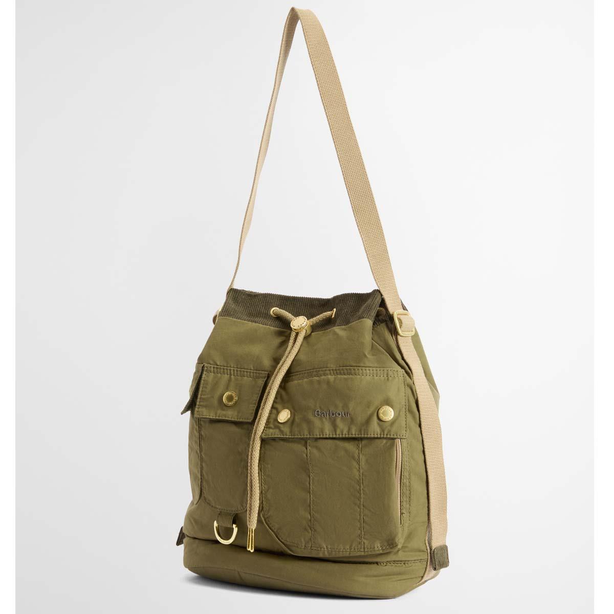 Dusky Green Barbour Mia Drawstring Tote Bag Strap