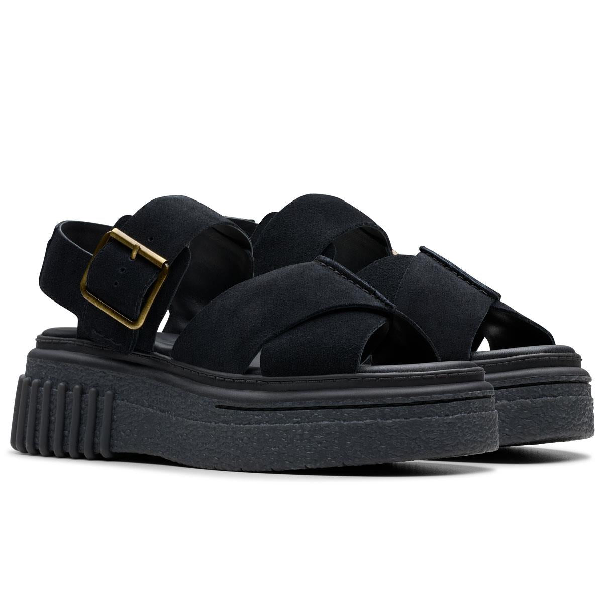 Black Suede Clarks Womens Evamar Wish Sandal
