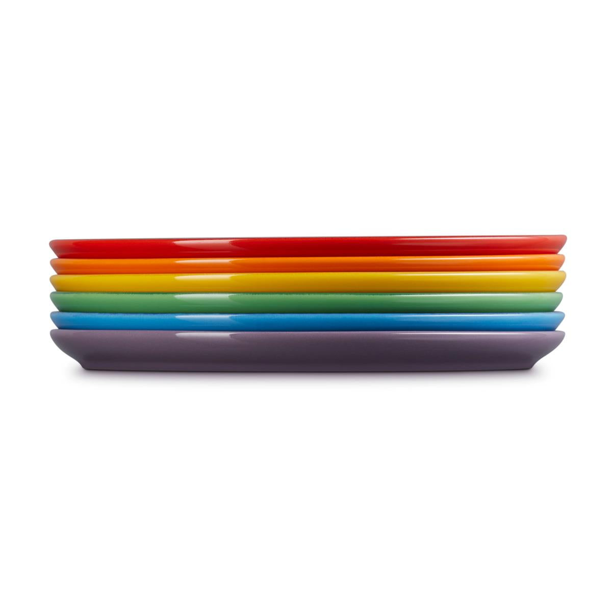 Le Creuset Stoneware Set of 6 Rainbow Coupe Side Plates Stack
