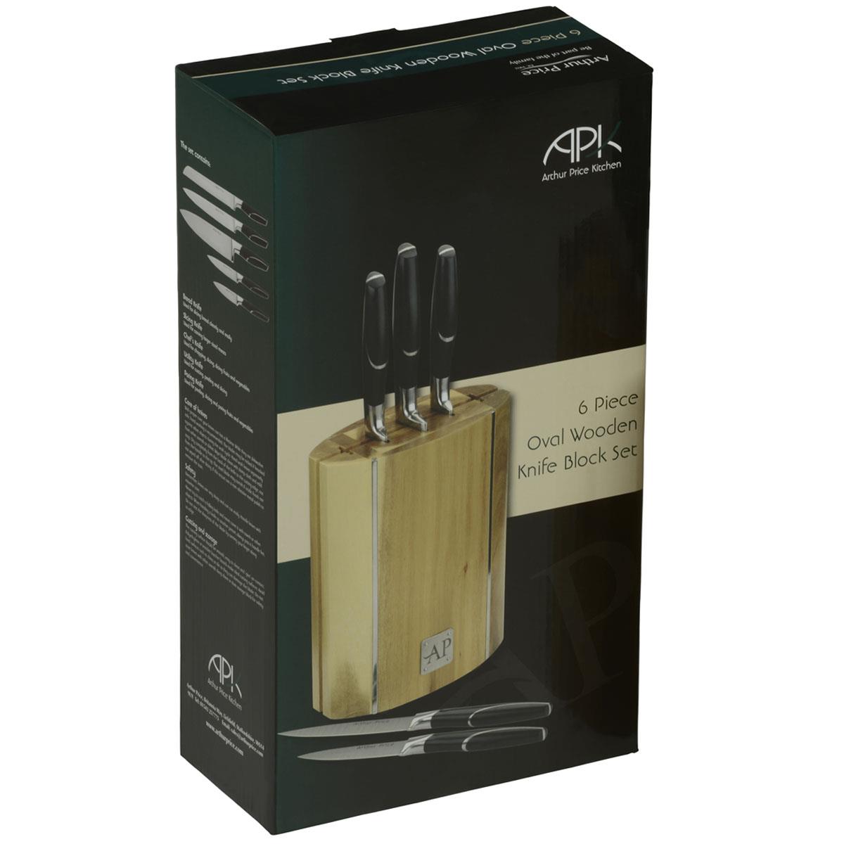 Arthur Price Kitchen 6 Piece Oval Wooden Knife Block Set