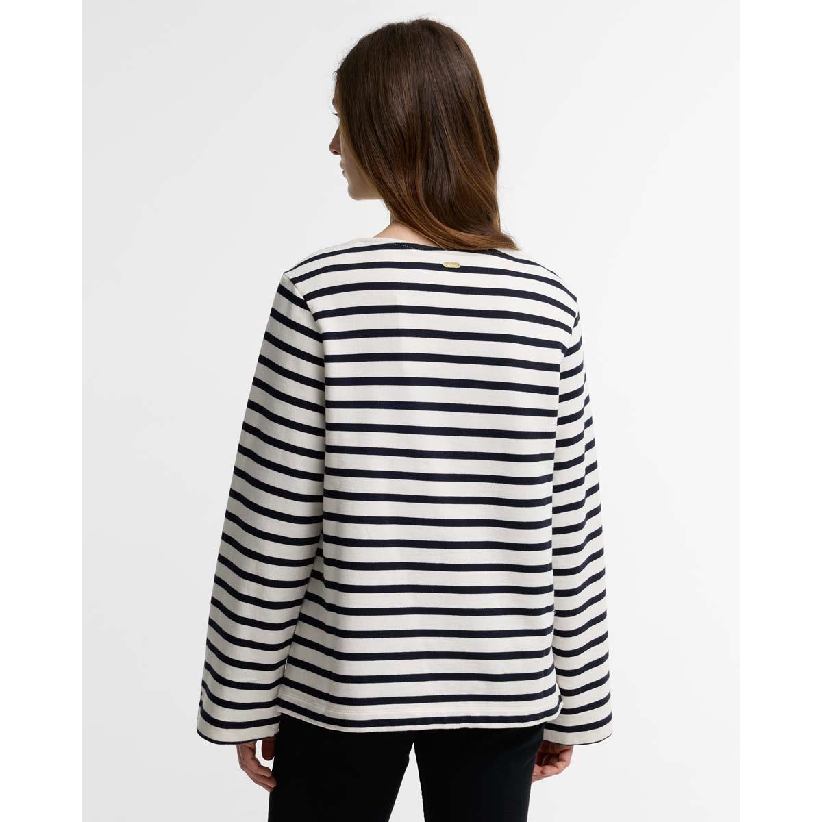 Cloud/Dark Navy Barbour Womens Amryn Striped Sweatshirt BACK
