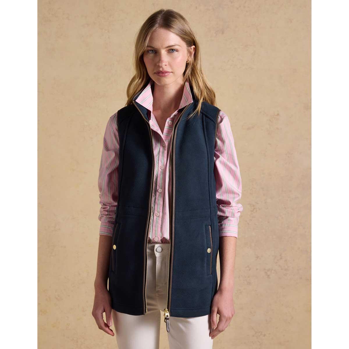Navy Joules Womens Heritage Longline Fleece Gilet On Model