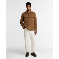 Sandstone Barbour Mens Tartan Trimmed Cord Overshirt On Model