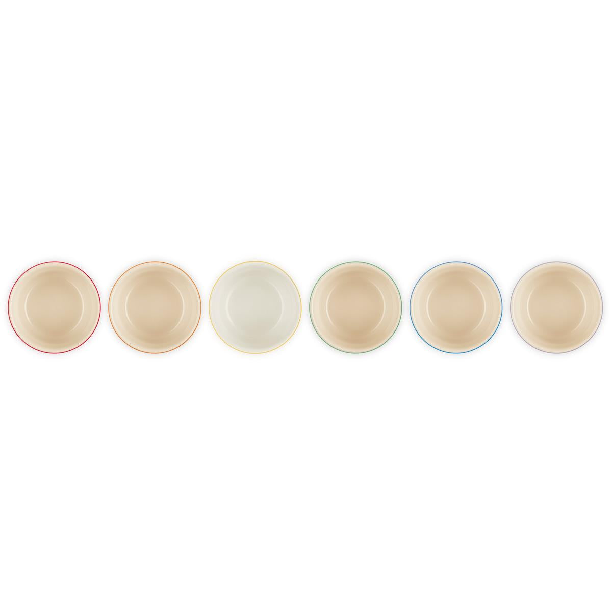 Le Creuset Stoneware Set of 6 Rainbow Mini Ramekins Top View