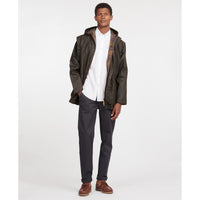 Olive Barbour Classic Durham Wax Jacket On Model