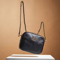 Black leather Holland Cooper Soho Camera Bag Lifestyle
