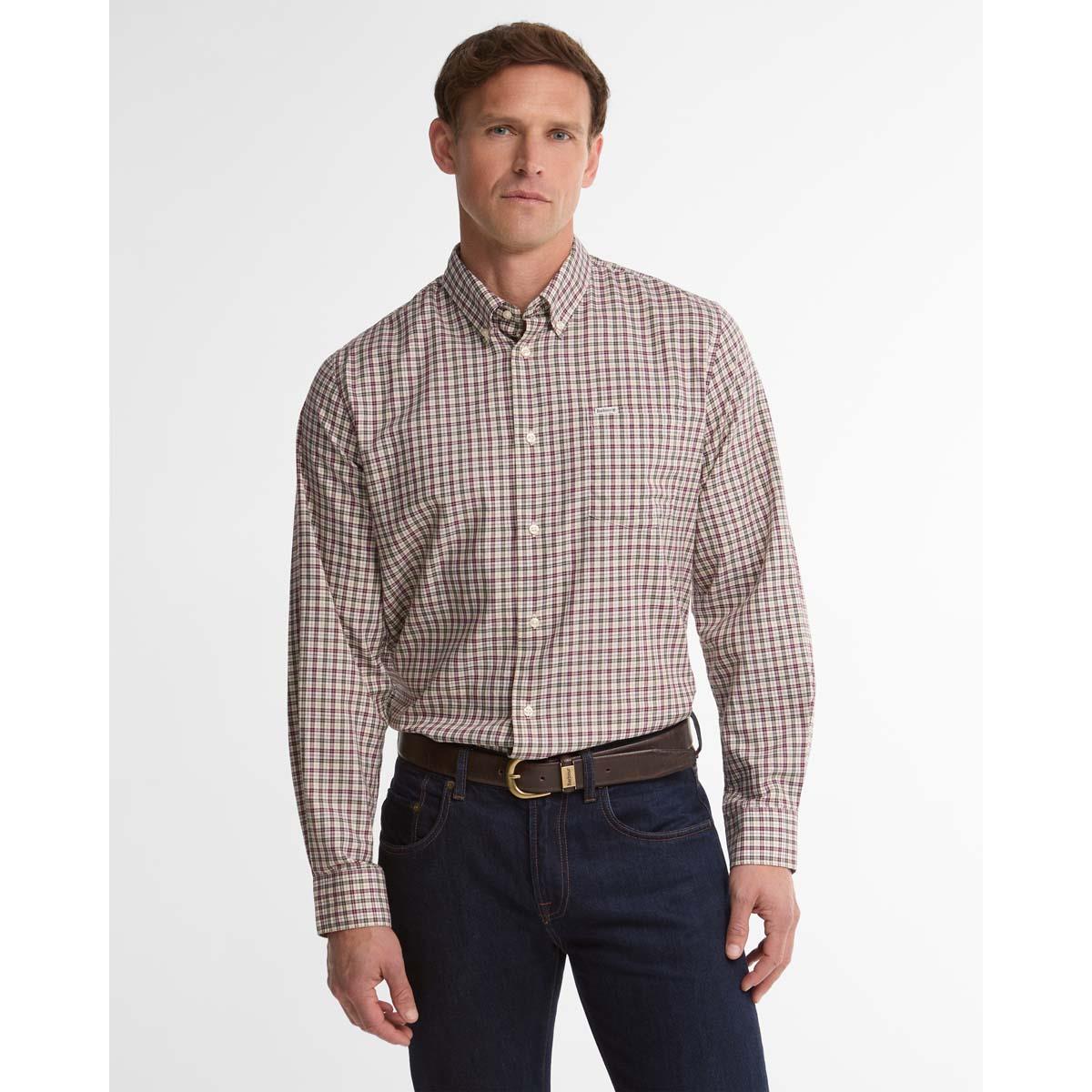 Olive Barbour Mens William Regular Fit Checked Shirt FRONT