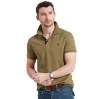 Dark Khaki Green Schoffel Mens St Ives Jersey Polo Shirt FRONT