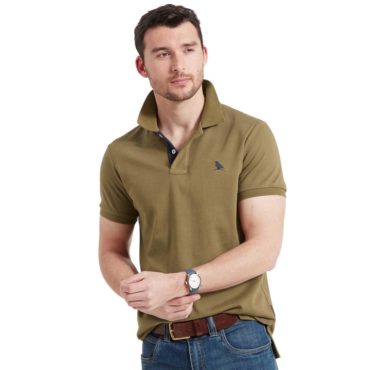 Dark Khaki Green Schoffel Mens St Ives Jersey Polo Shirt FRONT