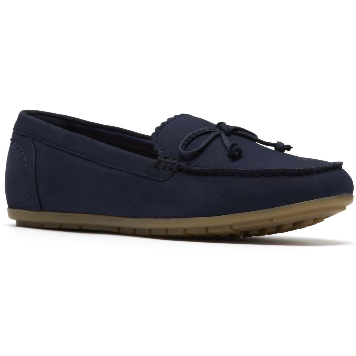 Navy Nubuck Clarks Womens Elliotte Sail Moccasin Shoes