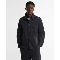 Dark Navy Barbour Mens Tartan Trimmed Washed Overshirt Front