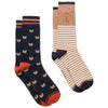 Tan/Navy Fox Joules Mens Kingsbury Socks 2 Pack
