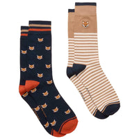 Tan/Navy Fox Joules Mens Kingsbury Socks 2 Pack