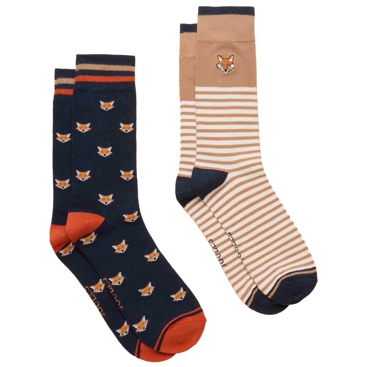 Tan/Navy Fox Joules Mens Kingsbury Socks 2 Pack
