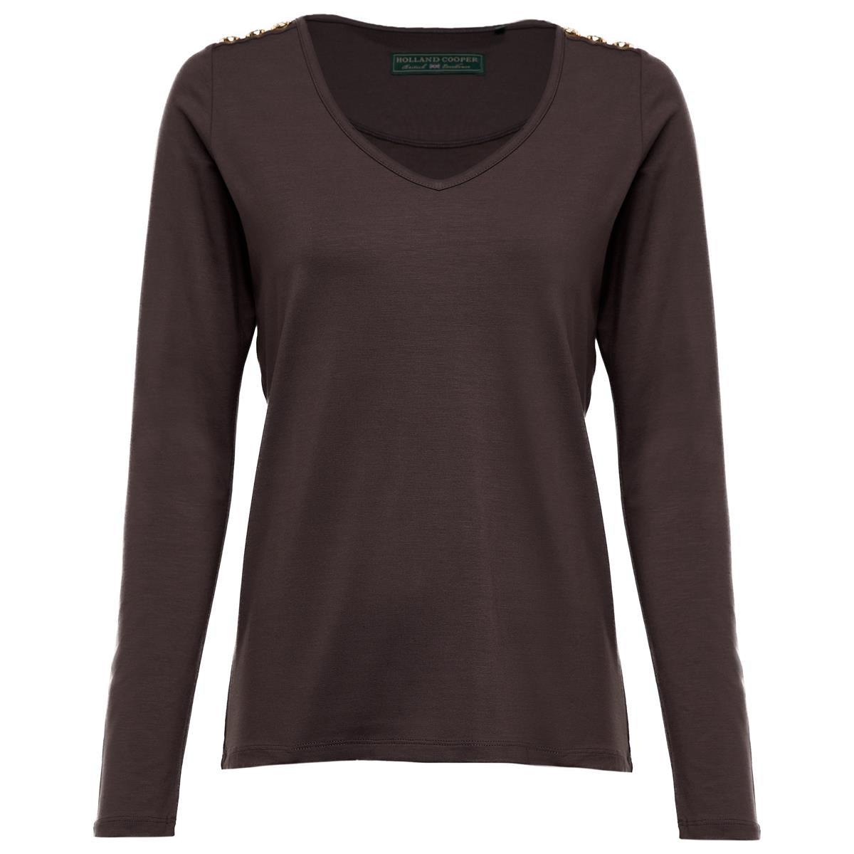 Coffee Holland Cooper Womens Long Sleeve Vee Neck Tee