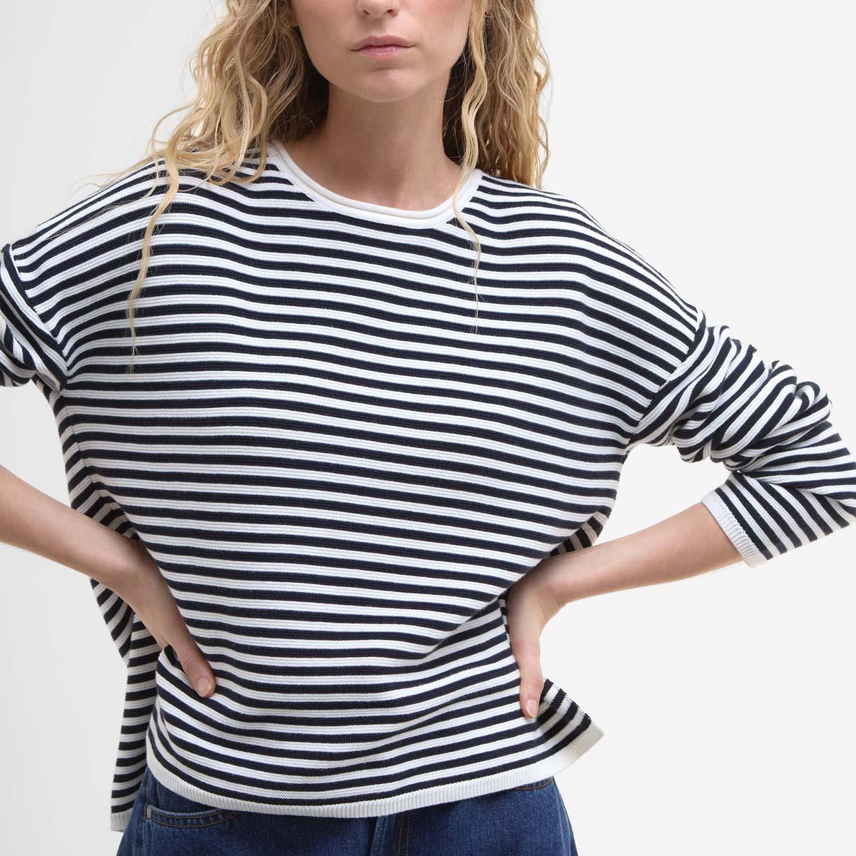 Navy Stripe Barbour Womens Marine Stripe Knitted Jumper Front