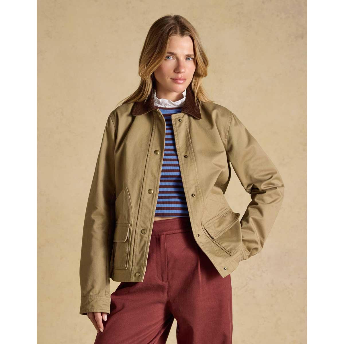 Tan Brown Joules Womens Barn Jacket On Model