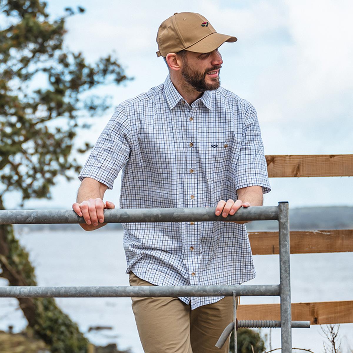 Blue/Olive Hoggs Of Fife Mens Kessock SS Tattersall Shirt Lifestyle