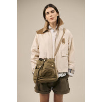 Dusky Green Barbour Mia Drawstring Tote Bag On Model