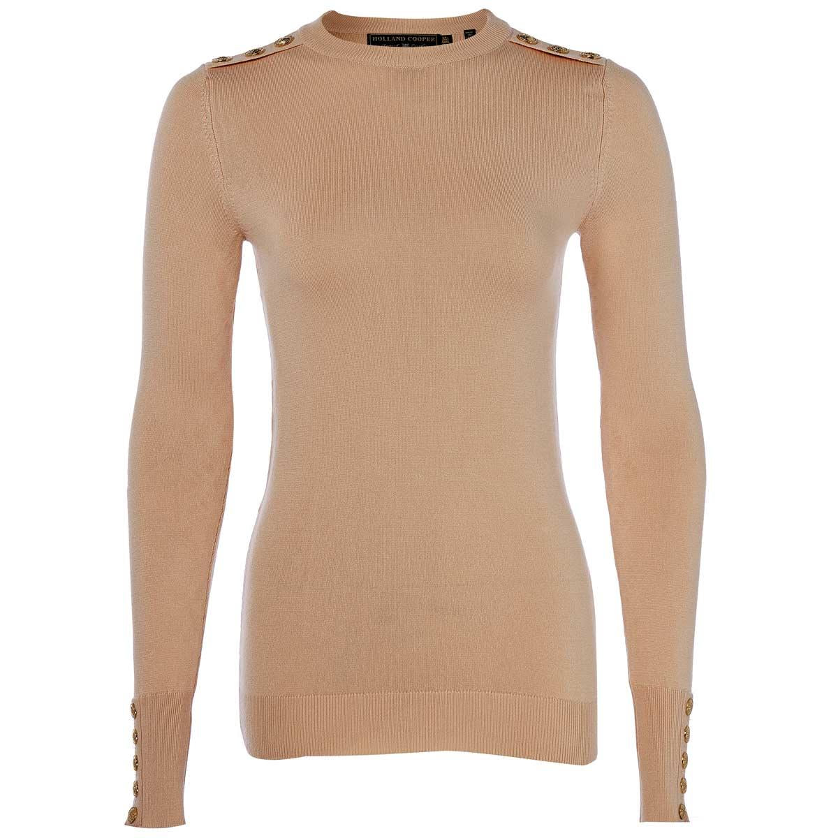 Holland Cooper Womens Buttoned Knit Crew Neck Jumper