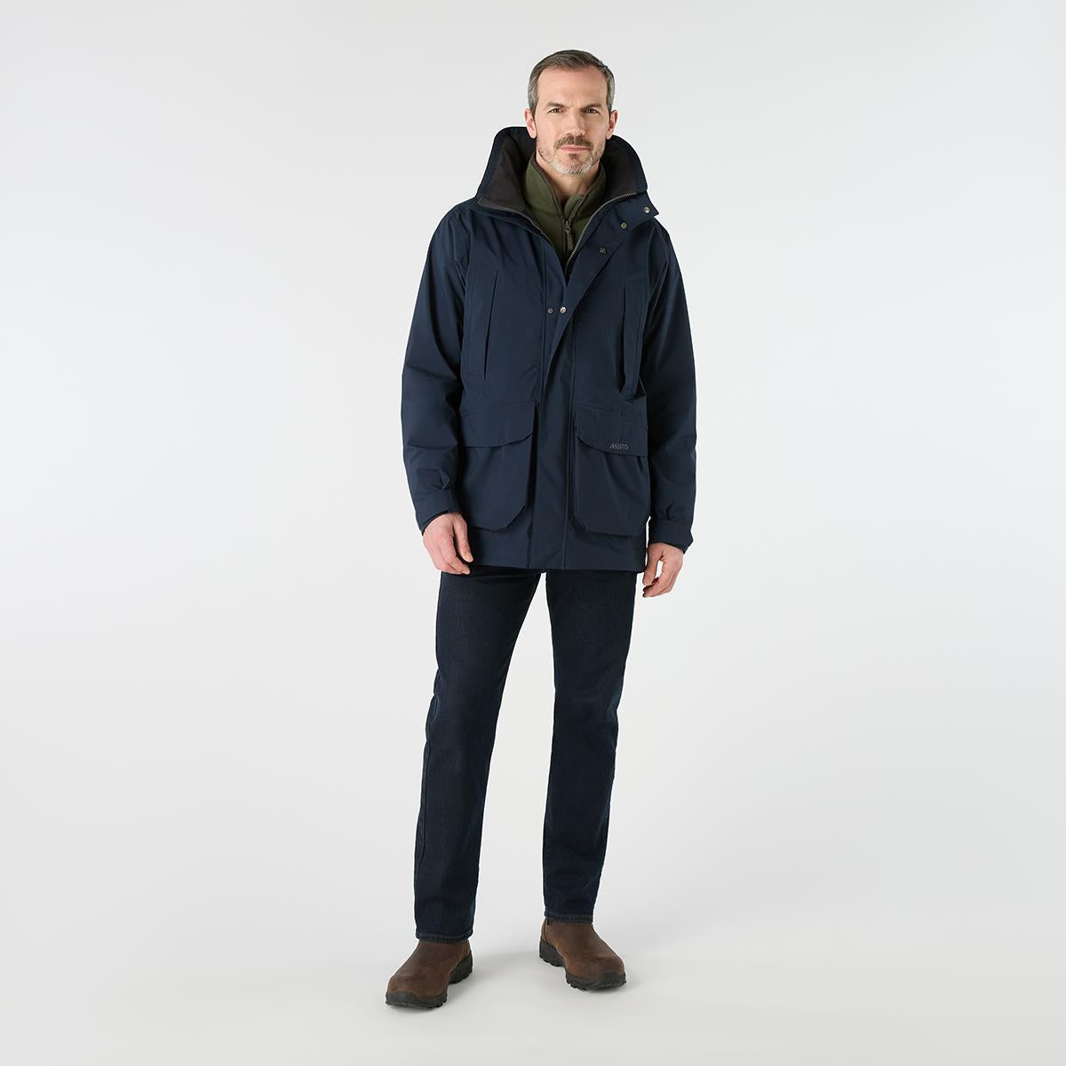 Navy Musto Mens Country Fenland Stretch Waterproof Jacket On Model