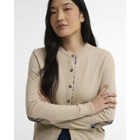 Honey/Birchwood Tartan Barbour Womens Pendle Knitted Cardigan On Model