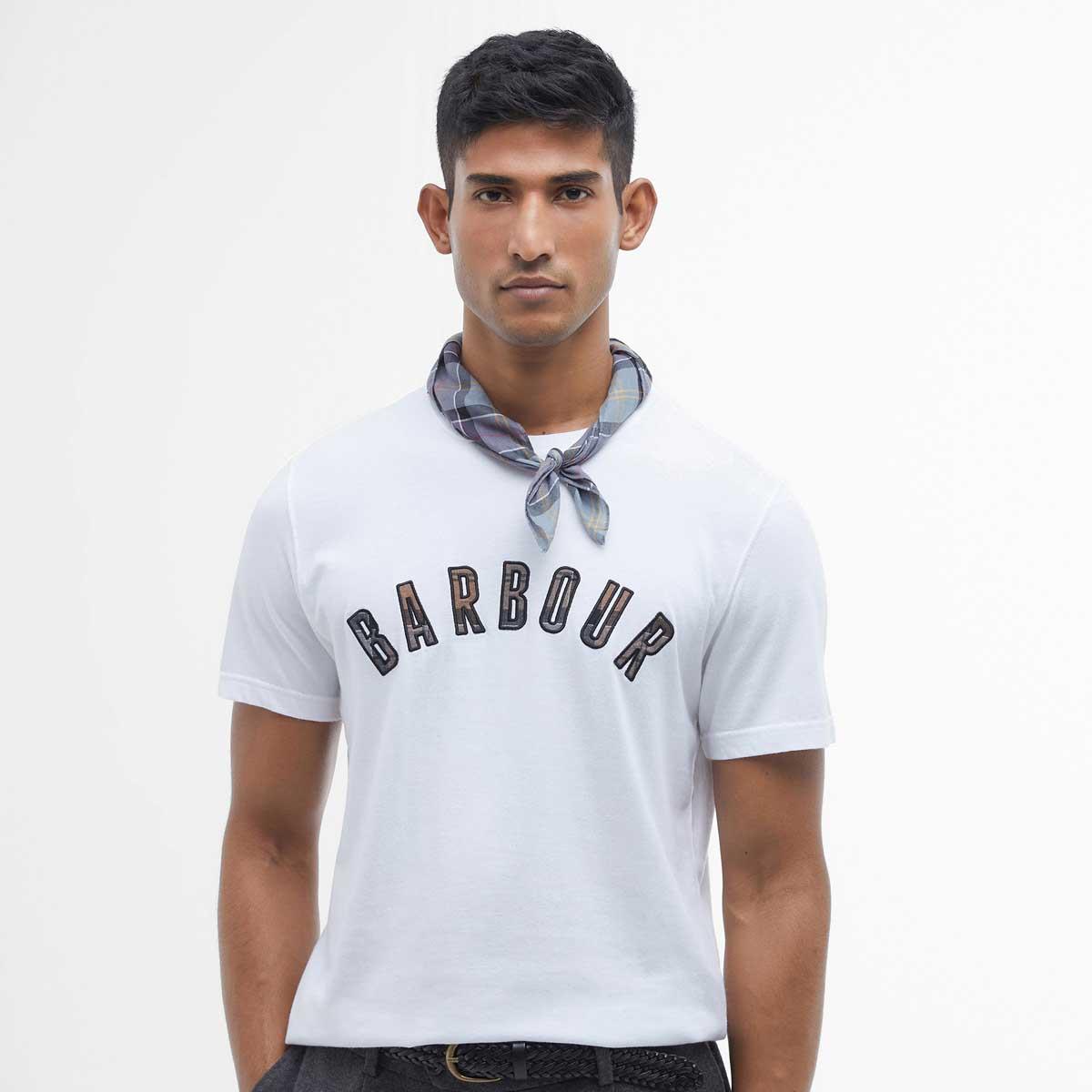 White Barbour Mens Ancroft Tartan T-Shirt Model Front