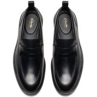 Black Leather Clarks Mens Aldwin Step Shoe Top