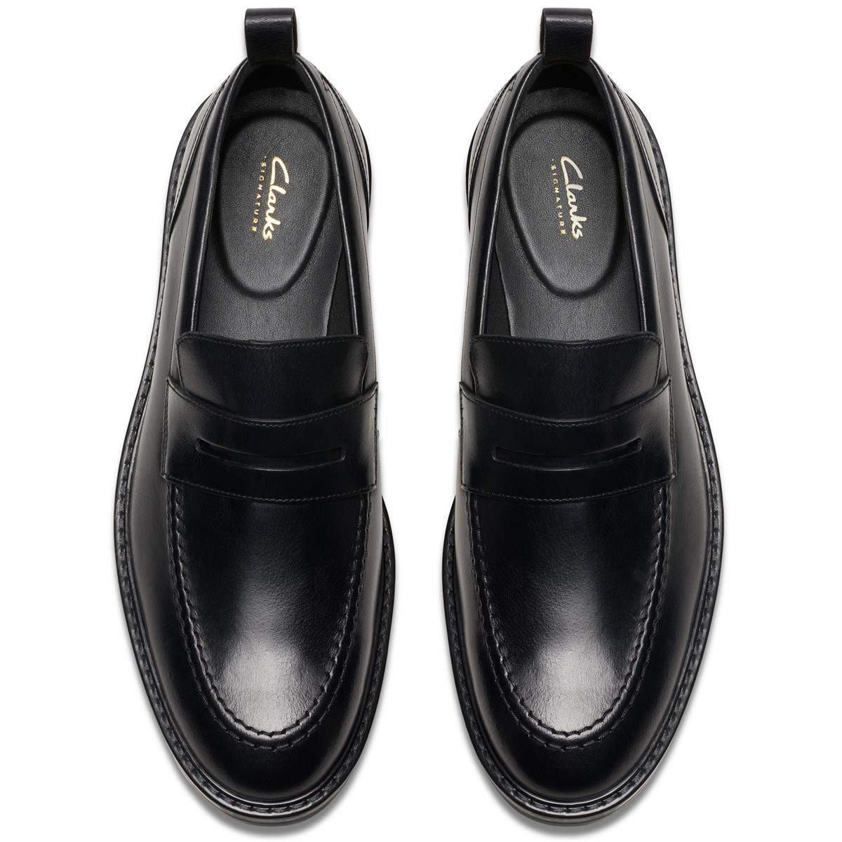 Black Leather Clarks Mens Aldwin Step Shoe Top