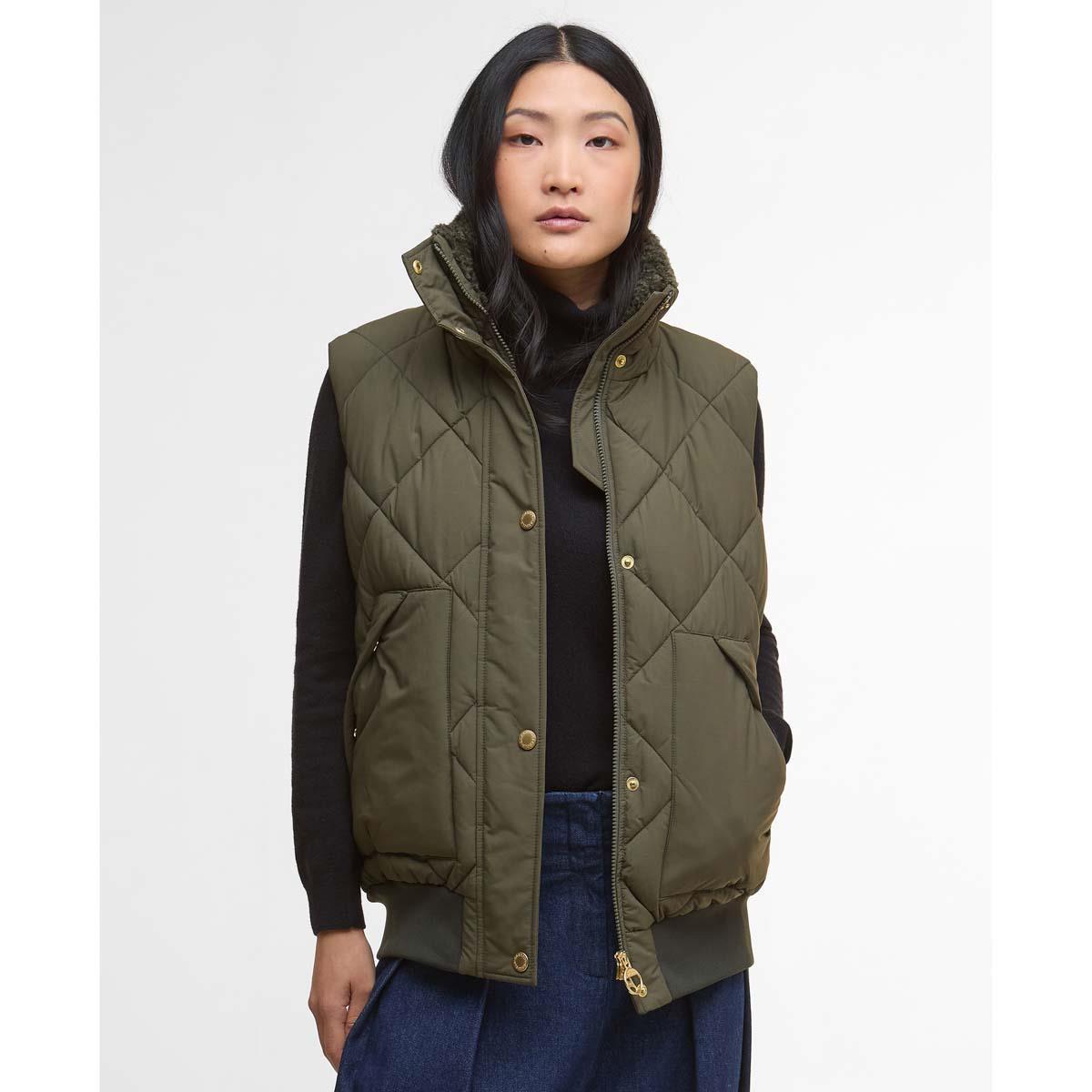 Olive/Ancient Tartan Barbour Womens Becky Puffer Gilet front