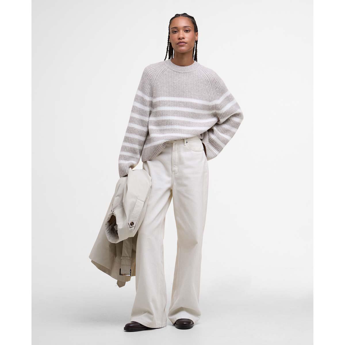 Oat Barbour Womens Irene Knitted Jumper On Model