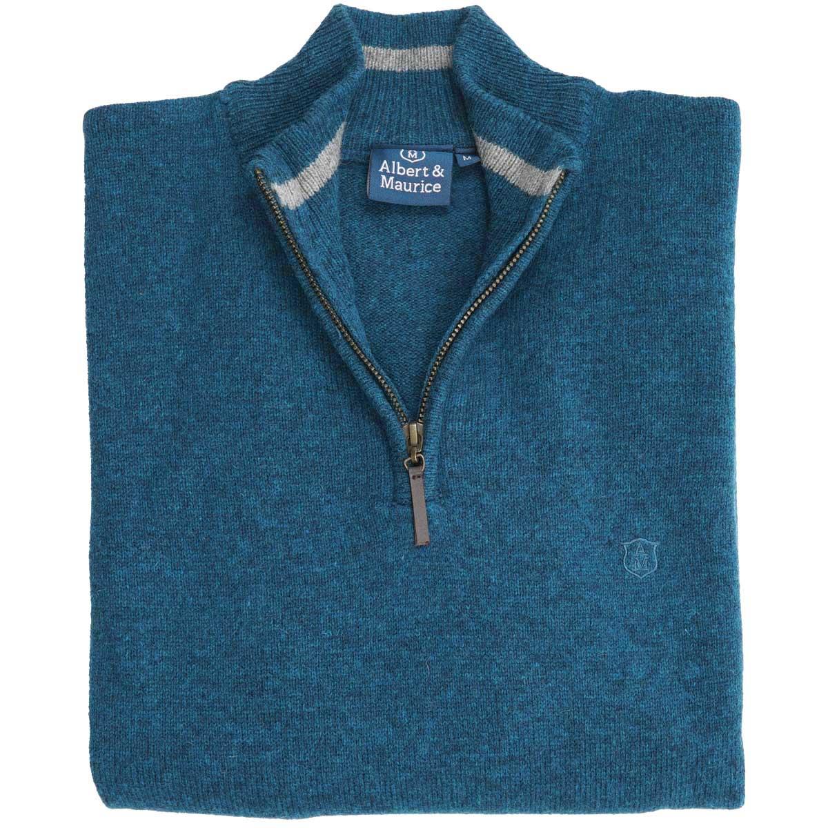 Albert and Maurice Netherton Zip Neck Lambswool Jumper Teal