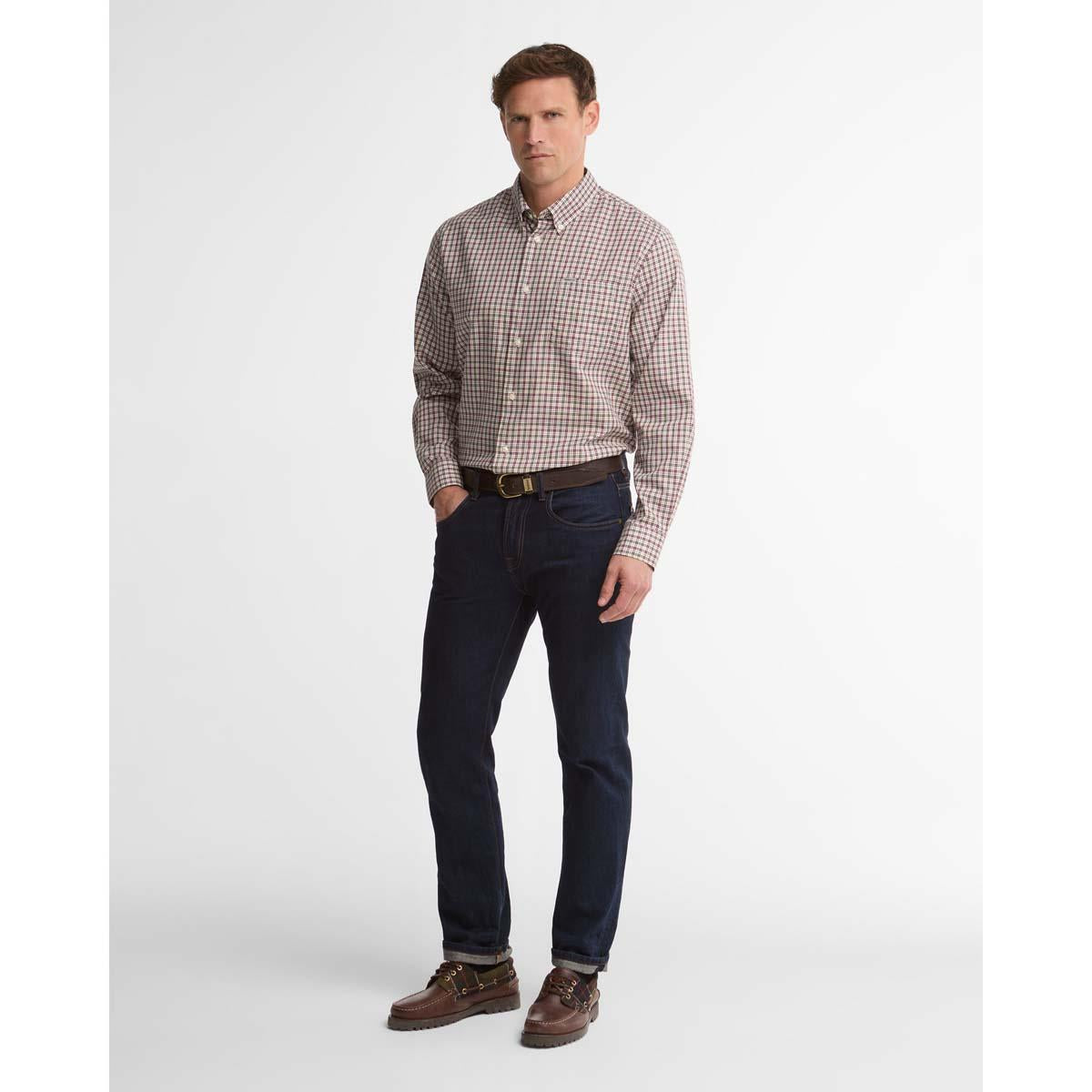 Olive Barbour Mens William Regular Fit Checked Shirt ON MODEL